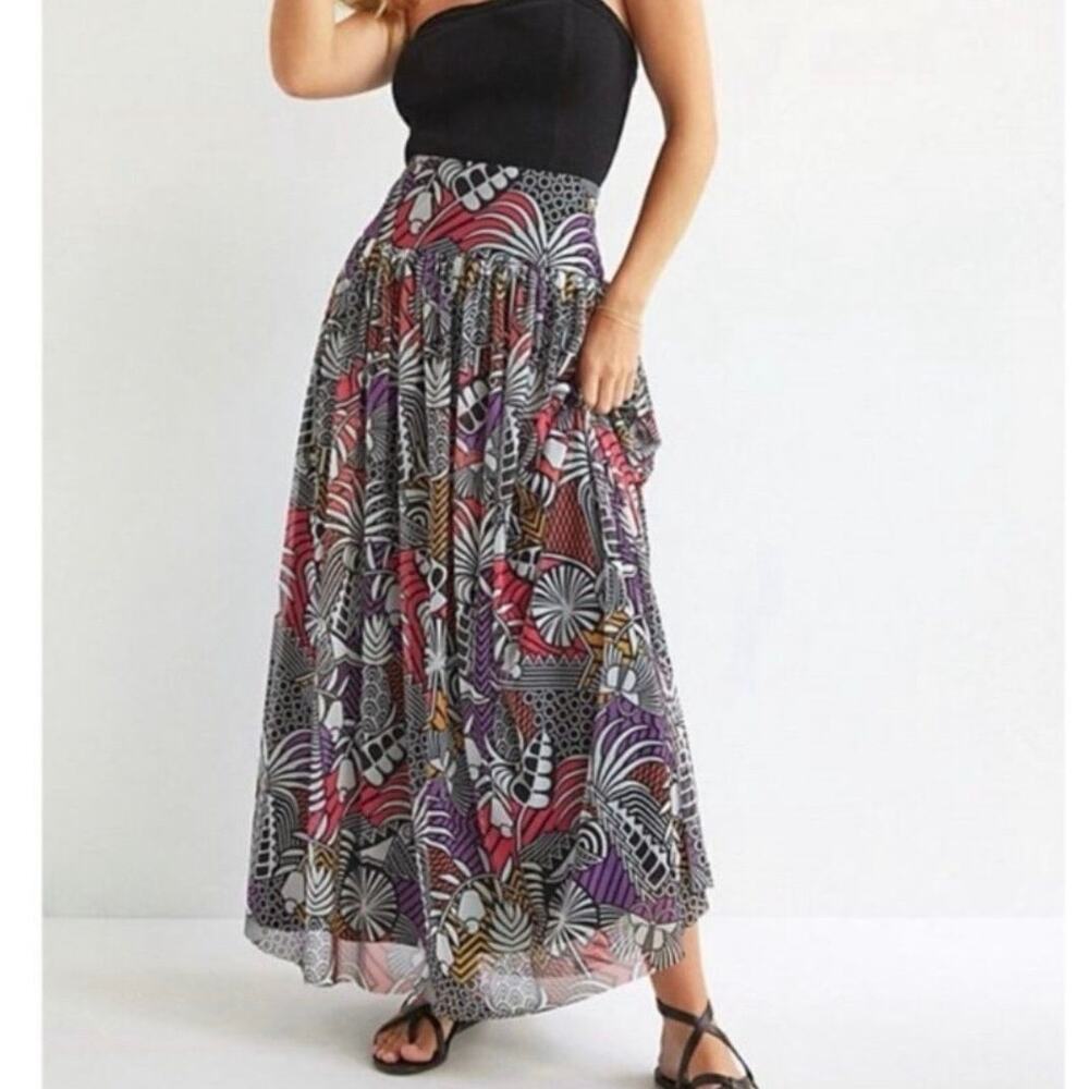 NWOT Farm Rio x Anthropologie Sz S Tropical Maxi Skirt Layered Mesh Palms